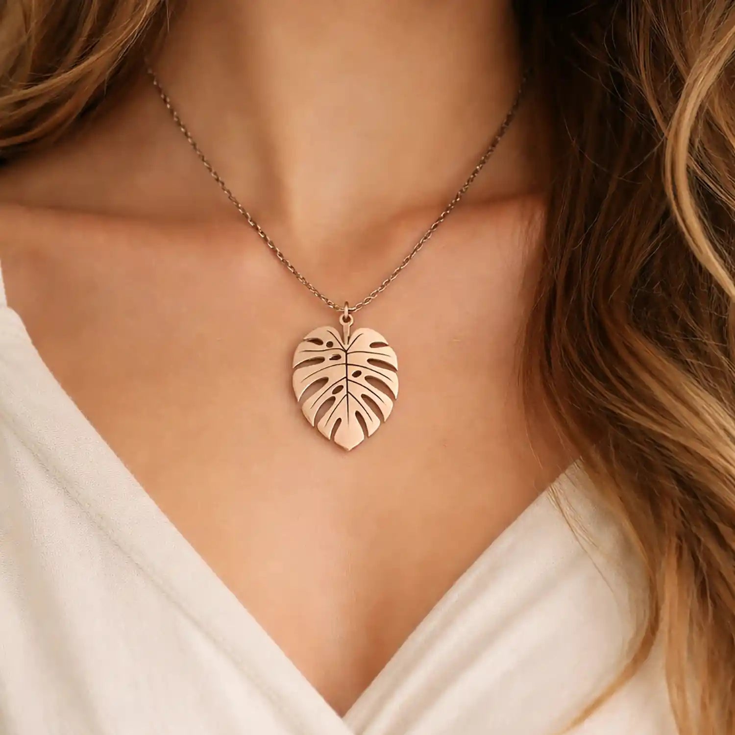 925 Ayar Gümüş Monstera Yaprak Kolye