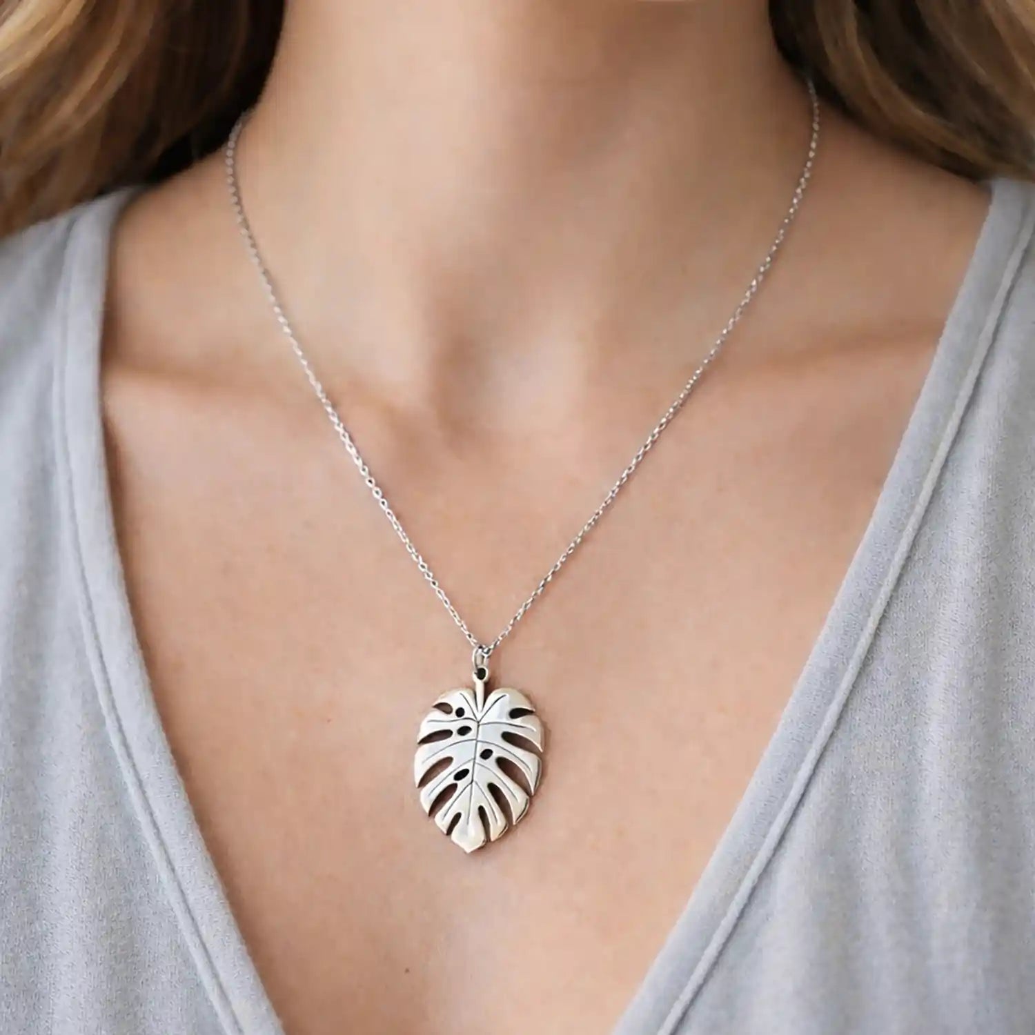 925 Ayar Gümüş Monstera Yaprak Kolye