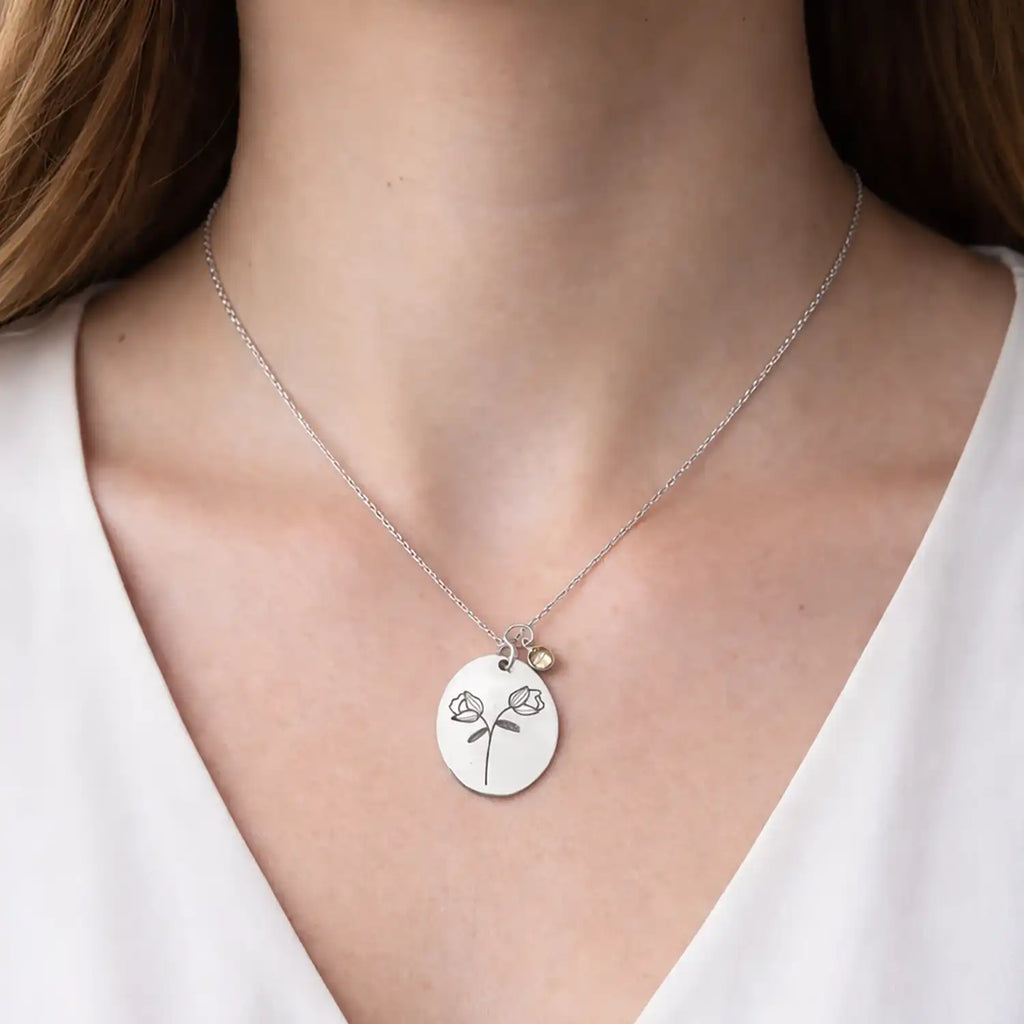 925 Ayar Gümüş İkili Gül Motifli Taş Detaylı Kolye