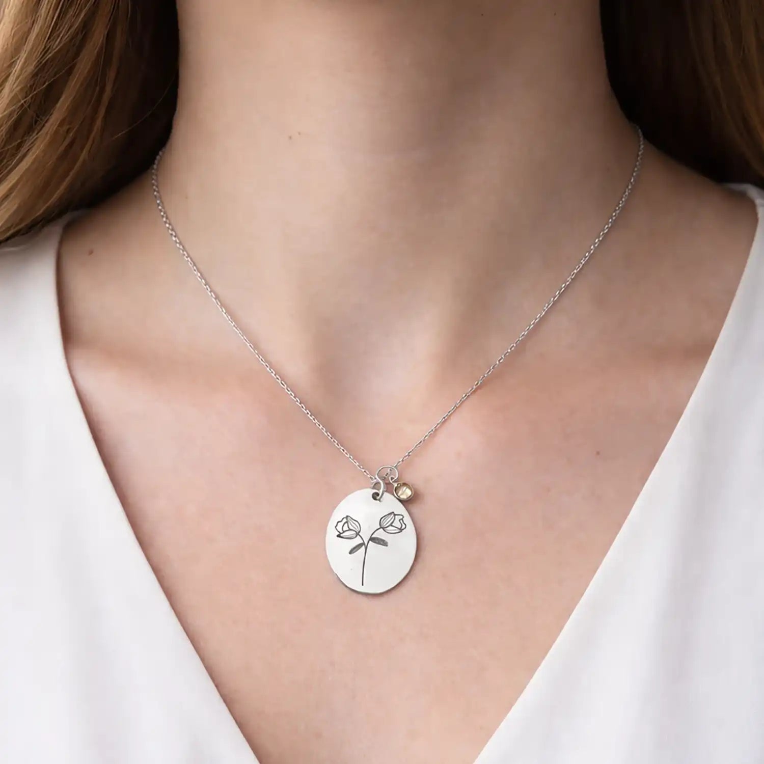 925 Ayar Gümüş İkili Gül Motifli Taş Detaylı Kolye