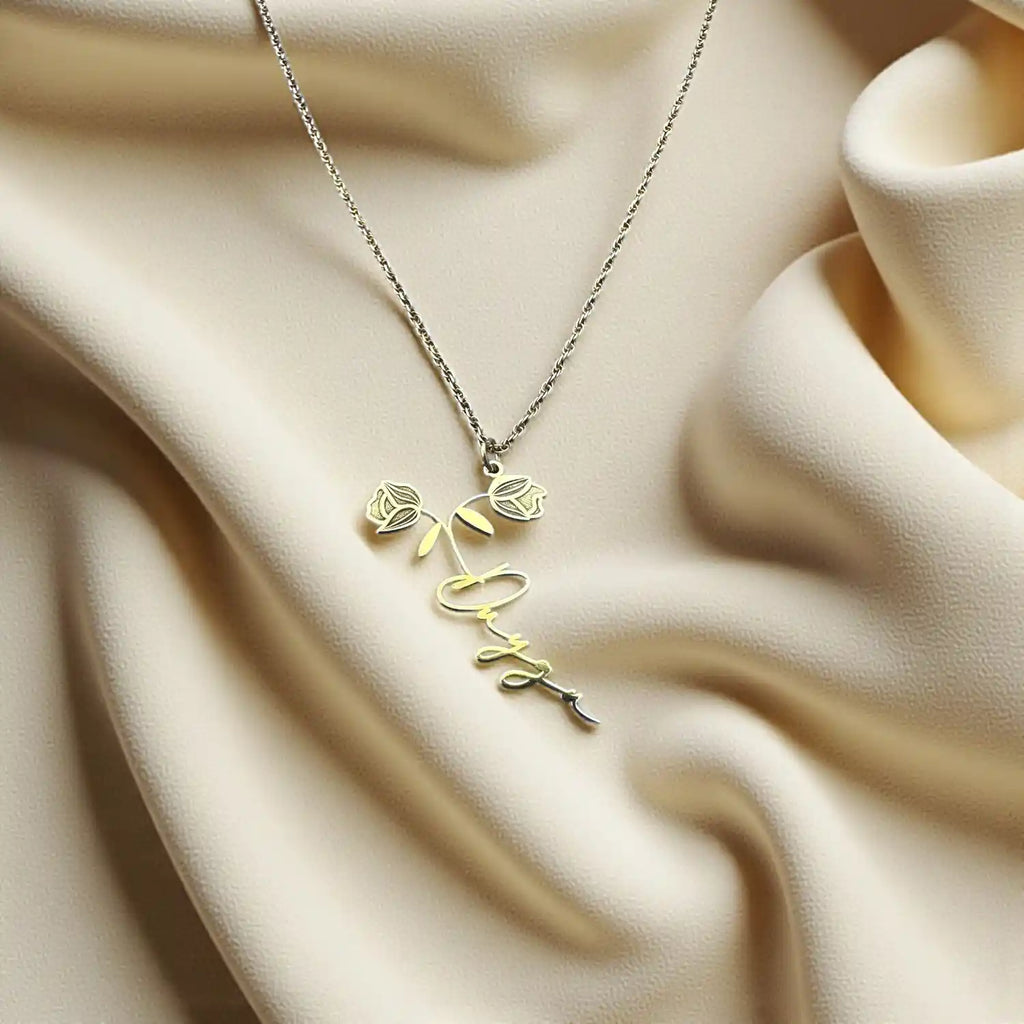 gül desenli gümüş kolye