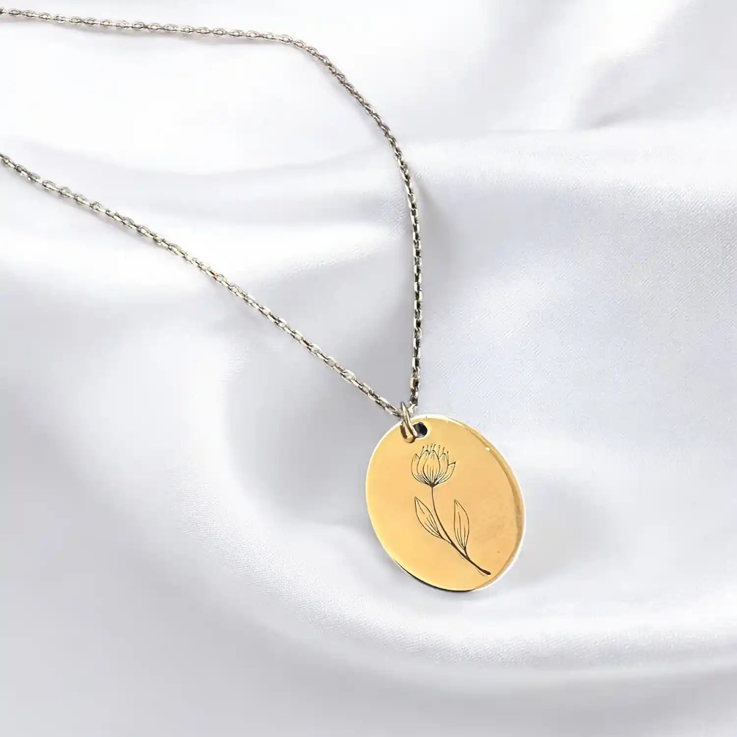 altın kaplama çiçekli gümüş hediye kolye 