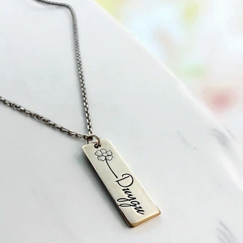 925 Ayar Gümüş Kişiye Özel İsimli Dikdörtgen Kolye – Altın ve Gümüş ve Rose Seçenekli
