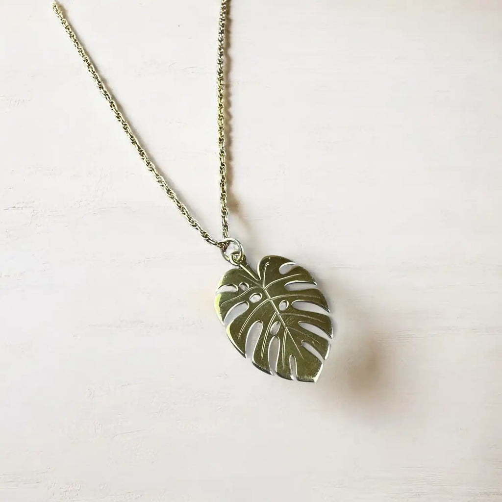 gümüş monstera kolye 